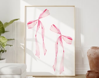 Pink Bow Print, Preppy aesthetic wall art, teen room decor, preppy poster, college apartment decor, nursery girly wall art  pastel poster