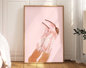Cowgirl boots print, preppy room decor, pink indie room decor, trendy room decor for teens,college apartment decor,printable preppy wall art