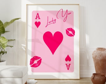 Trendy Retro Wall Art Set, Lucky You Poster, Trendy Aesthetic Print Funky Poster Retro Print Preppy wall art printable, pink bar cart decor