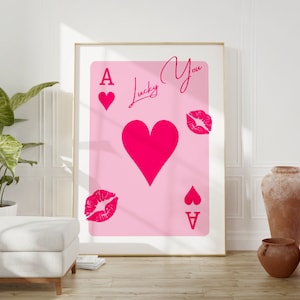 Set di arte da parete retrò alla moda, poster Lucky You, stampa estetica alla moda Poster funky stampa retrò arte da parete preppy stampabile, arredamento carrello bar rosa