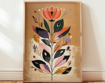 カラフルな壷　ミッドセンチュリー　ポストモダン　花柄　フォークアート　北欧　陶器 カラフルな壷 ミッドセンチュリー ポストモダン 花柄 フォーク