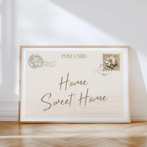 Beige Home Sweet Home Stampa Neutro Accogliente Decorazione per la casa Promemoria giornaliero Cartolina vintage Poster Retro Appartamento Estetico Carino Arte murale femminile