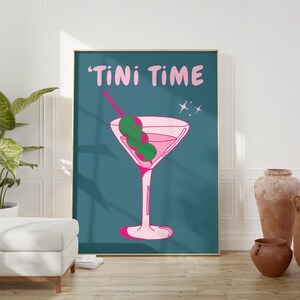 Martini print bar art print, cocktail poster, trendy cocktailbar winkelwagen kunst aan de muur, roze bar afdrukbare kunst, drankjes muur decor digitale download