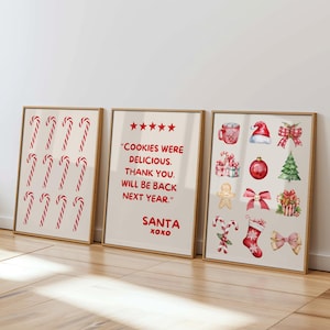 Christmas Gallery Wall Art Set of 3 Christmas Posters Vintage XMAS Prints Red Beige Neutral Christmas Decor Printable Holiday Decor Digital