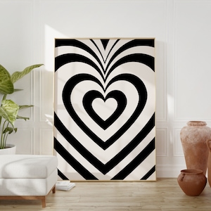 Hearts Print, Love Preppy wall art, Graffiti hearts, Colorful wall art, Funky Psychedelic Poster, Printable Girly room decor, Black Beige