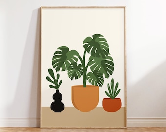 Impresión de arte vegetal, impresión botánica, impresión de plantas boho, decoración amante de las plantas, cartel de plantas, arte de pared boho, arte de pared imprimible, arte de pared en tono tierra