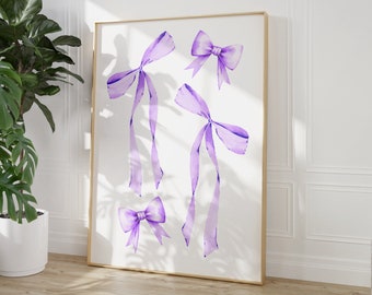 Purple Bow Print, Lilac ribbon print, Preppy aesthetic wall art, pastel teen room decor, coquette room decor, purple nursery wall art