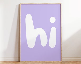 Hej Print, Lavendel väggkonst, Hej väggkonst, Hej affischer, Utskrivbar väggkonst, Digital typografi, Lila rolig väggkonst, Lila minimalistisk poster