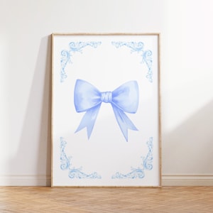 Blue Bow Print Granddaughter Aeesthetic Bow wall decor Children Bedroom Teen room decor college apartment decor Printable nursery wall art