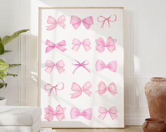 Pink Bow Print, Preppy aesthetic wall art, teen room decor, preppy poster, college apartment decor, nursery girly wall art  pastel poster