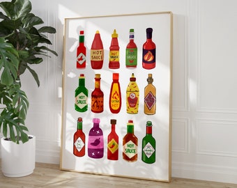 Hot Sauce Art, Digital Download,Kitchen Wall Art Print,Digital Food Art Print,Trendy Wall Art Print,Kitchen Printables,Kitchen Wall Decor