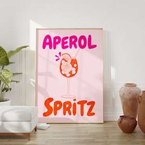 Aperol Spritz Print, Cocktail Cheers Poster, Rosa Küche Wandkunst, Bar Warenkorb Dekor, Aperol Poster, Pink Orange Art, Retro Drink druckbare Kunst