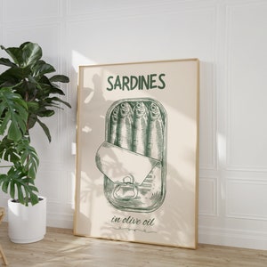 Sardinen Dose Druck, Sardinen Wandkunst, Sardinen Wandkunst, Esszimmer Dekor, Retro Food Art, Vintage Küchen Decor, Fish Poster, Seafood Art