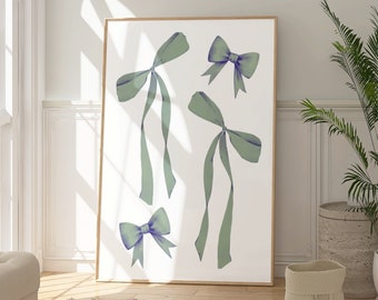 Lot De 4 Affiches Preppy Vert Sauge Avec Nœud - Esthétique Tendance 50x70 Cm, Sans Cadre | Décoration Pour Chambre Adolescente, Dortoir - 9