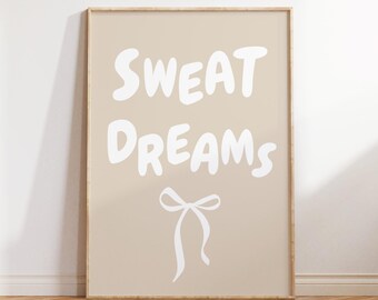 Beige Sweet Dreams Poster Trendy Above Bed Wall Art Printable Bedroom Art Print Minimalist Nursery Decor Neutral Bow Coquette Room Decor