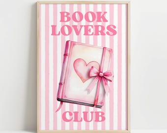 Impression d'art mural club de lecture pour les amateurs de lecture rose cadeau Coquette déco livresque affiche tendance coin lecture mignon noeud esthétique rétro impression de livres