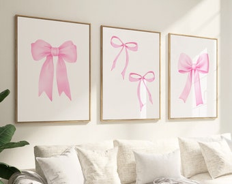 Pink Schleife Print, 3er Set, Preppy Wandkunst, adrette Wandkunst, Jugendzimmer Dekor, Pastell Poster, College Wohnung Dekor, pastel Wandkunst für Mädchen