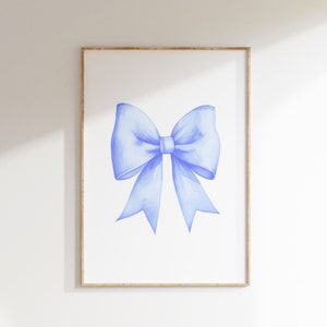 Blue Bow Print, Preppy aesthetic wall art, teen room decor, preppy poster, college apartment decor, pastel nursery wall art, Blue Bow poster