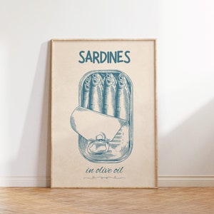 Sardinen Dose Druck, Sardinen Wandkunst, Sardinen Wandkunst, Esszimmer Dekor, Retro Food Art, Vintage Küchen Decor, Fish Poster, Seafood Art