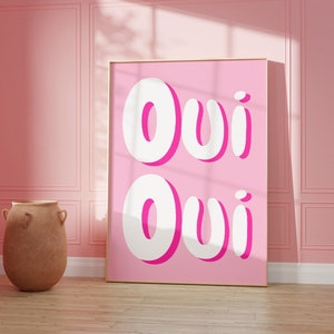 Oui Print, Blush Pink Wall Art, Oui Oui Poster, Bathroom Print, French Phrase Print, Minimlalist Typography, French Quote Digital Download