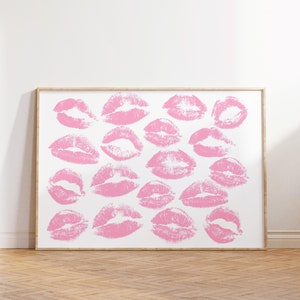 Kiss Lips Wall Art, Pink Lips Print, Trendy Digital Prints, Dorm Poster, Funky Preppy Print, Fashion Wall Art, Blush Pink Make Up Poster