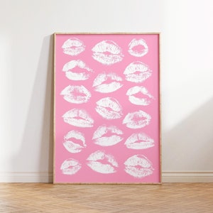 Kiss Lips Wall Art, Pink Lips Print, Trendy Digital Prints, Dorm Poster, Funky Preppy Print, Fashion Wall Art, Blush Pink Make Up Poster