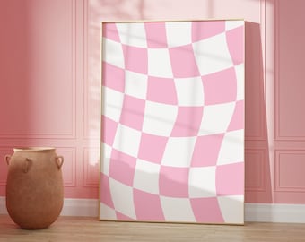 Checkered Wall Art, Pink Checker Art Print, Blush Pink Printable wall art, Retro Funky Poster, Trendy checkerboard Poster, Geometric Poster