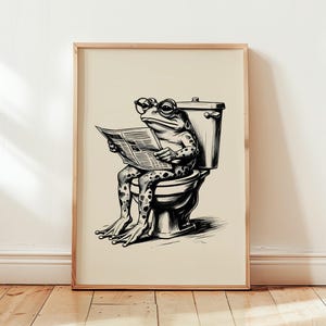 Funny Frog Bathroom Art Printable Retro Frog on Toilet Print Quirky Bathroom Decor Playful Sketch Frog Art  Digital Download Humorous Poster