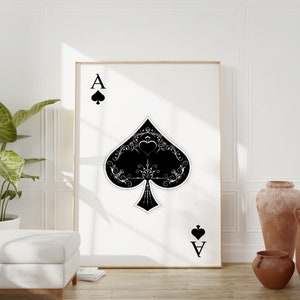 Carta da gioco asso di picche, stampa digitale, arte della parete moderna della sala giochi, arte della parete alla moda, stampa di poker retrò, poster in bianco e nero