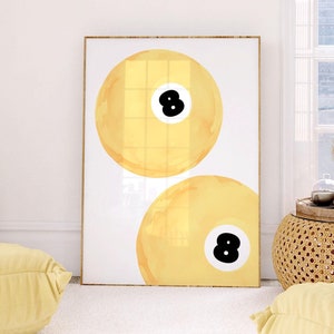 Lucky 8-ball muurkunst, vintage print biljartbal, poster gele biljartbal, poster retro handgetekende barwagen, trendy afdrukbare digitale print