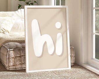 Hallo print, beige muurkunst, hallo muurkunst, hallo posters, afdrukbare typografie kunst aan de muur, zwart-wit kunst aan de muur, moderne minimalistische poster, cadeau