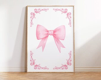Pink Bow Print, Preppy aesthetic wall art, teen room decor, preppy poster, college apartment decor, nursery girly wall art  pastel poster