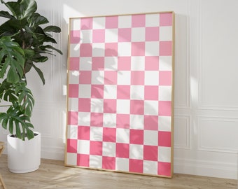 Checkered Wall Art, Pink Checker Art Print, Pink Printable wall art, Retro Funky Poster, Trendy checkerboard Poster, Blush Pink art, Gift