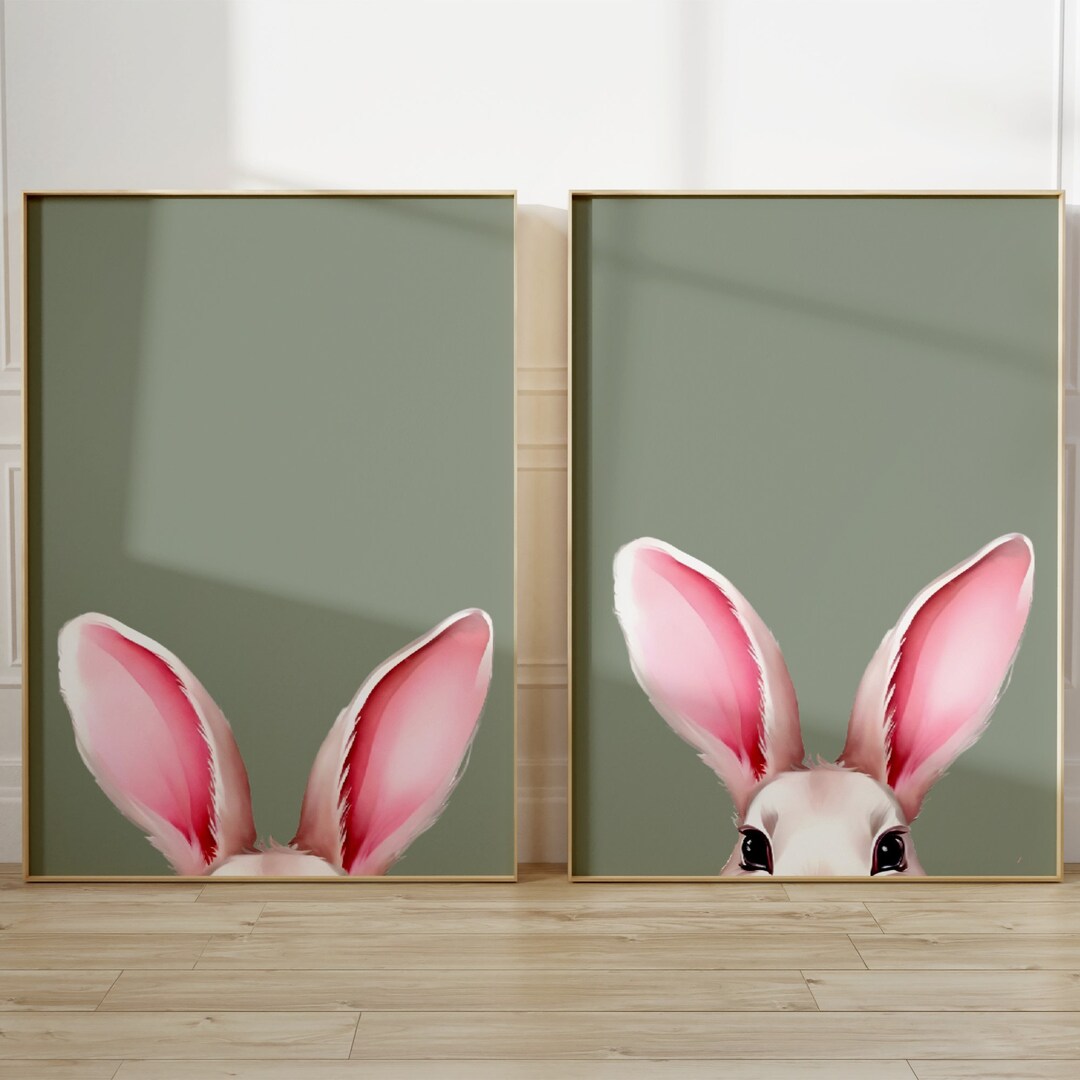 Easter Bunny Ears Print, Set of 2 Prints, Sage Green Easter Rabbit ...