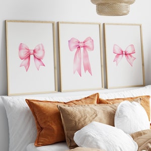 Pink Bow Print, set of 3, Preppy wall art, teen room decor, preppy poster, college apartment decor, nursery girly wall art  pastel poster