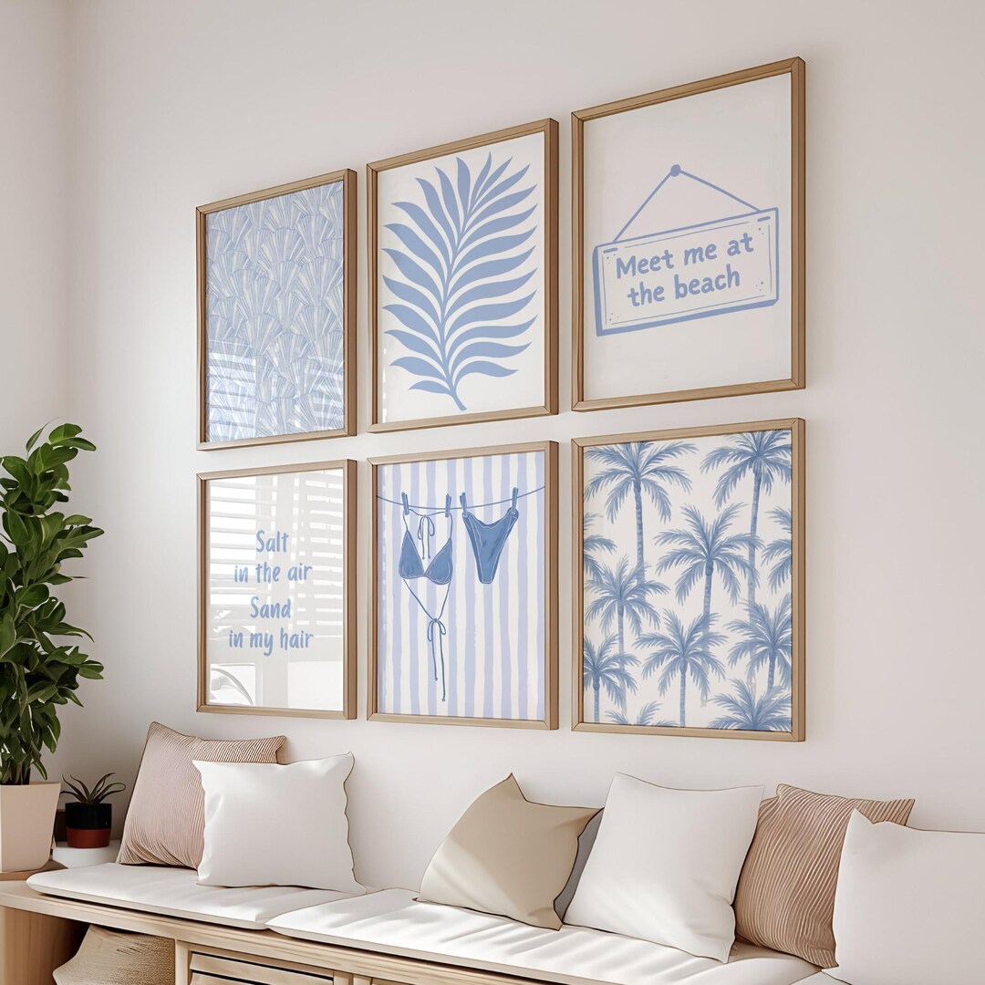 Seashell Print Set of 6 Coastal Cowgirl Printable Poster Blue Coastal ...