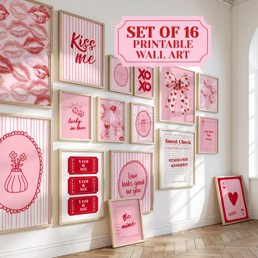 Pink & Red Valentines Day Gallery Wall Set of 16 Prints Romantic ...