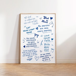 Blue Modern Christian Art Christian Wall Art Scripture Wall Art Blue Wall Art Bible Verse Wall Art Cute Coquette Room Decor Digital Download