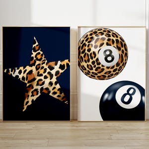 Cheetah Print Set 8 Ball Wall Art Bold Baddie Posters Trendy Leopard Decor Navy Blue Star Printable Art Girl Boss Grunge Dorm Room Aesthetic