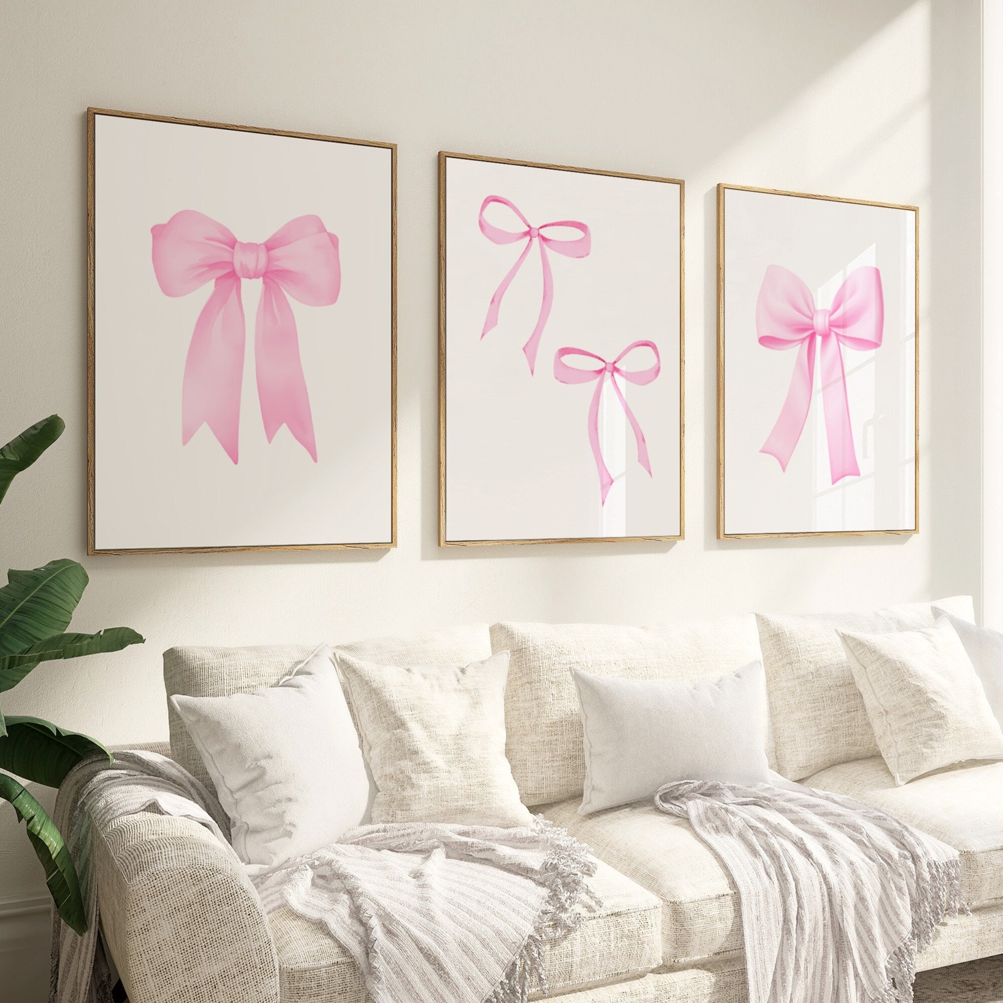 Stampa con fiocco rosa, set di 3, decorazione da parete preppy, decorazione per camera da letto, poster preppy, decorazione per appartamenti