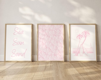 Light Pink Seashell Wall Art Set of 3 prints Coastal Cowgirl Printable Poster Grandma Aesthetic Beach House Decor College Dorm Room