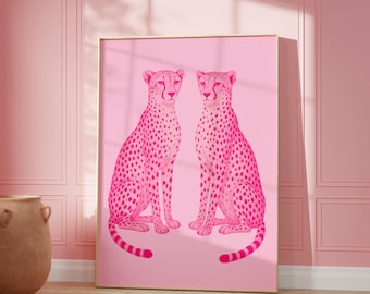Trendy Pink Leopard Wall Art Cute Cheetah Print Preppy Dorm room Decor Girly dopamine decor Maximalist College Apartment DecorJungle Animal