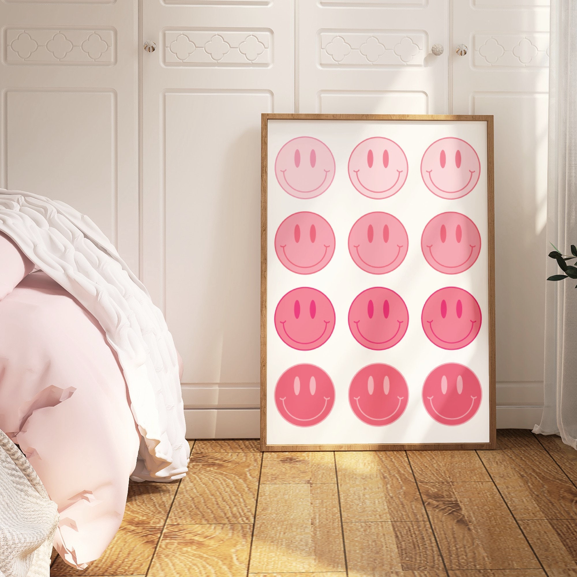 Pink Smiley Face Poster, Colorful Preppy Prints Preppy Room Decor ...