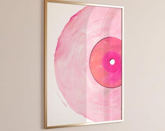 Pink Vinyl Record Wall Art Retro Girly Print Trendy Pastel Woman Retro Painting Art Vintage Music Lover Poster Cool Song Lover Gift for her