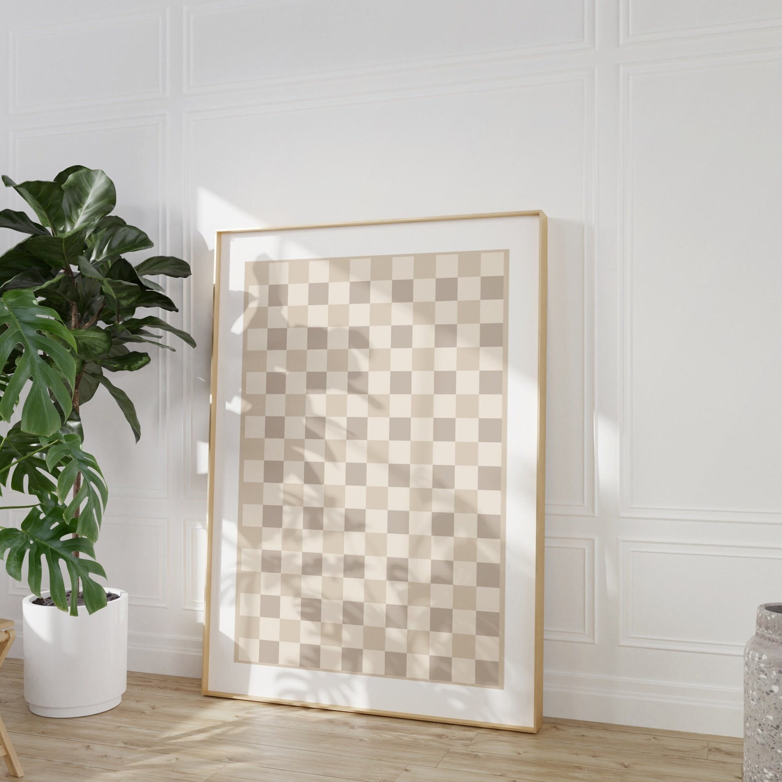 Checkered Wall Art, Beige Checker Art Print, Beige Printable Wall Art ...