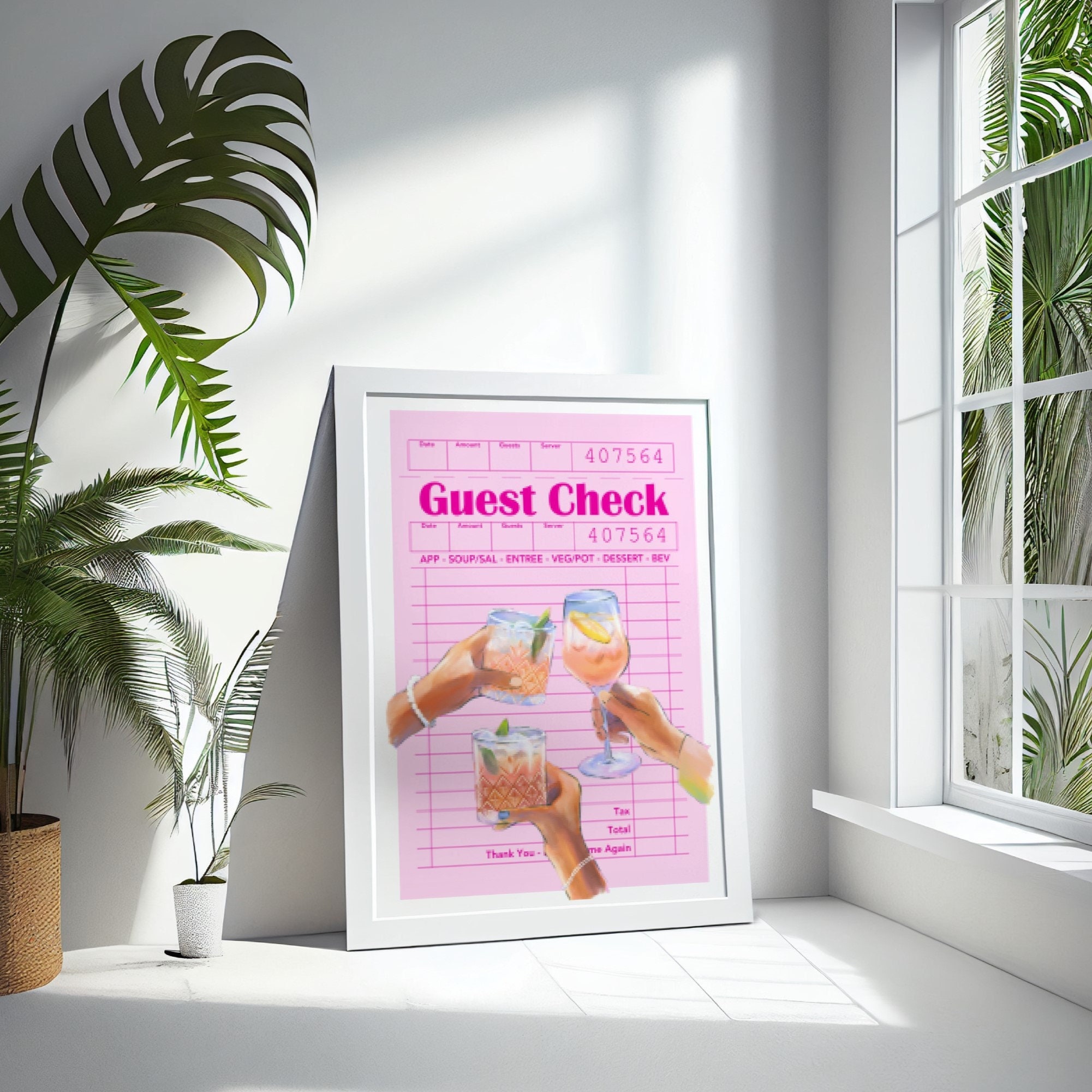 Cheers Guest Check Print Trendy Wall Art Guest Check Poster Retro Aesthetic Print Bar Cart Art pink Preppy Poster Cocktail Print Alcohol art