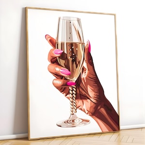 シャンパンの壁アート 乾杯 バーカートの装飾 水彩画 シャンパングラス 絵画 キッチンの壁の装飾 ヴィンテージ アルコールポスター トレンディなデジタルプリント
