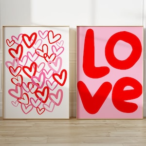 Impression murale amour, décoration murale rétro, affiche d'amour typographie tendance, art mural coeurs roses, décoration de chambre preppy, impression rose rouge, cadeau de la Saint-Valentin