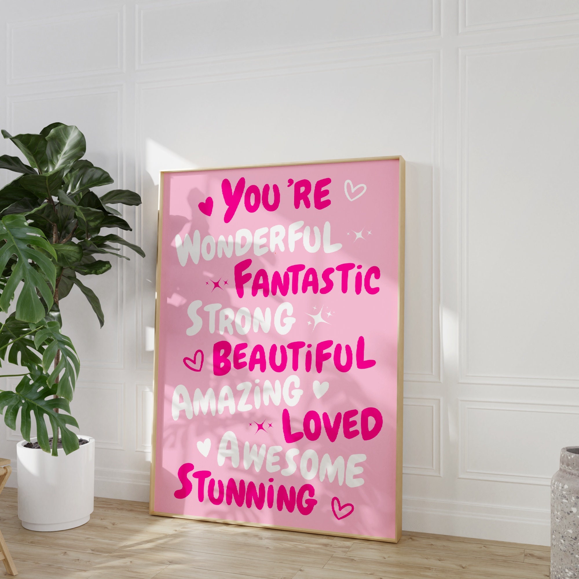 You Are Amazing Print, Pink Preppy Wall Art, 70s Pink Wall Art ...