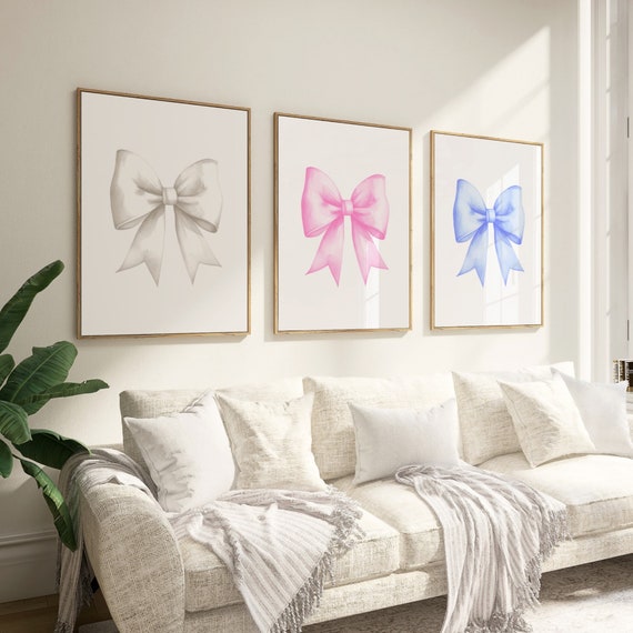Set 3 Poster Con Fiocco Rosa - Stampe Su Tela Preppy Per Camera Da Letto, Decorazione Parete Pastello - 5